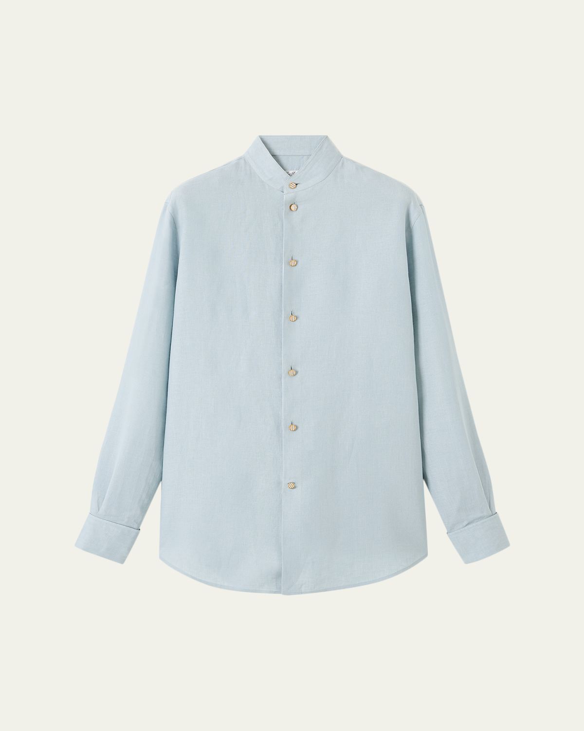 Loro Piana Thea Korean Collar Long Sleeve Linen Shirt