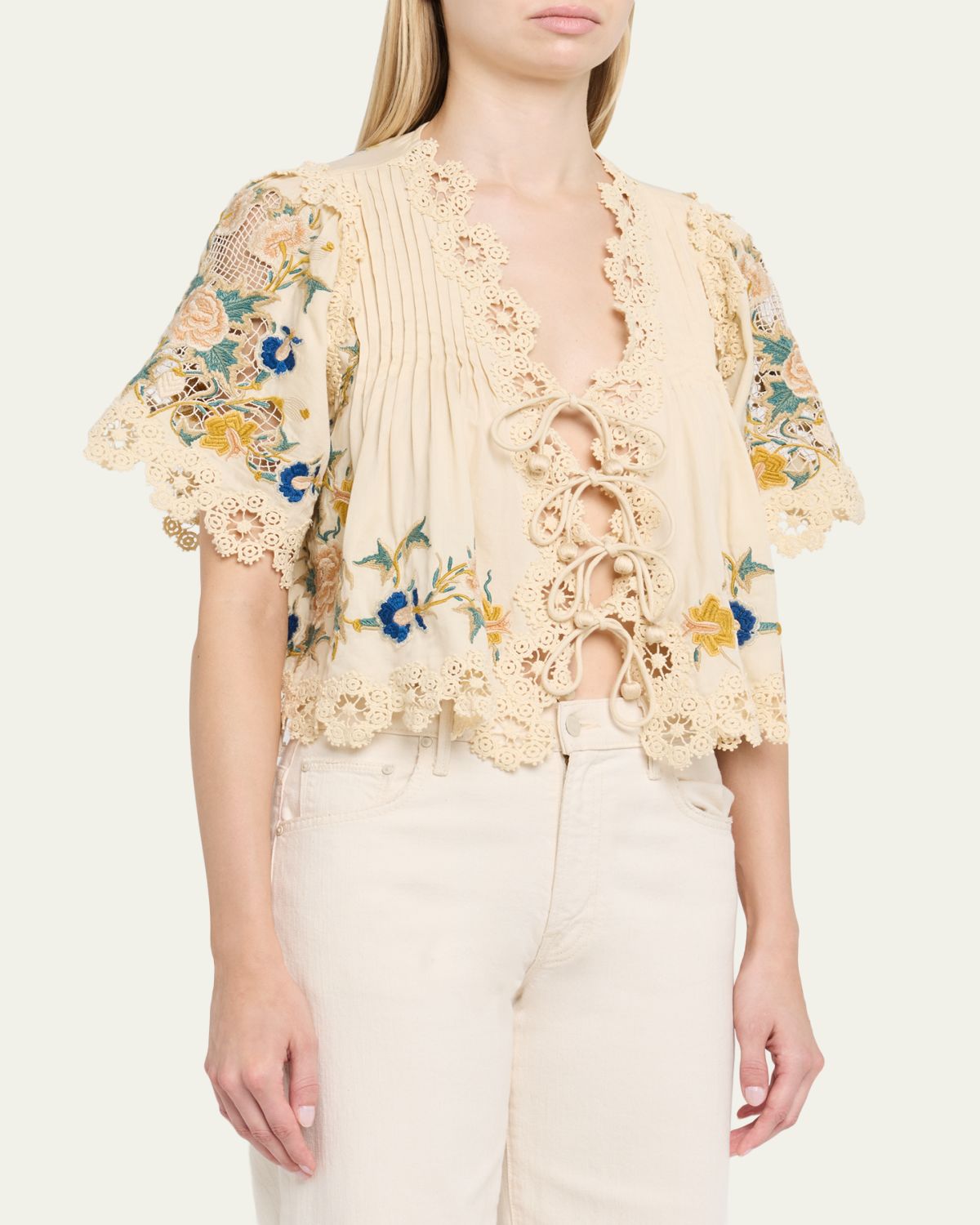 Sea Adonna Embroidered Tie-Front Top | Thumbnail 4 Sea Adonna Embroidered Tie-Front Top | Thumbnail 4