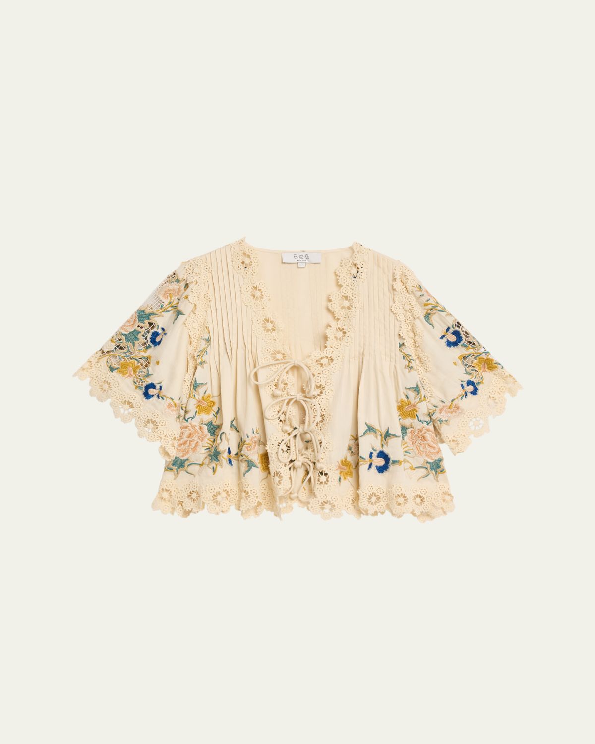 Sea Adonna Embroidered Tie-Front Top