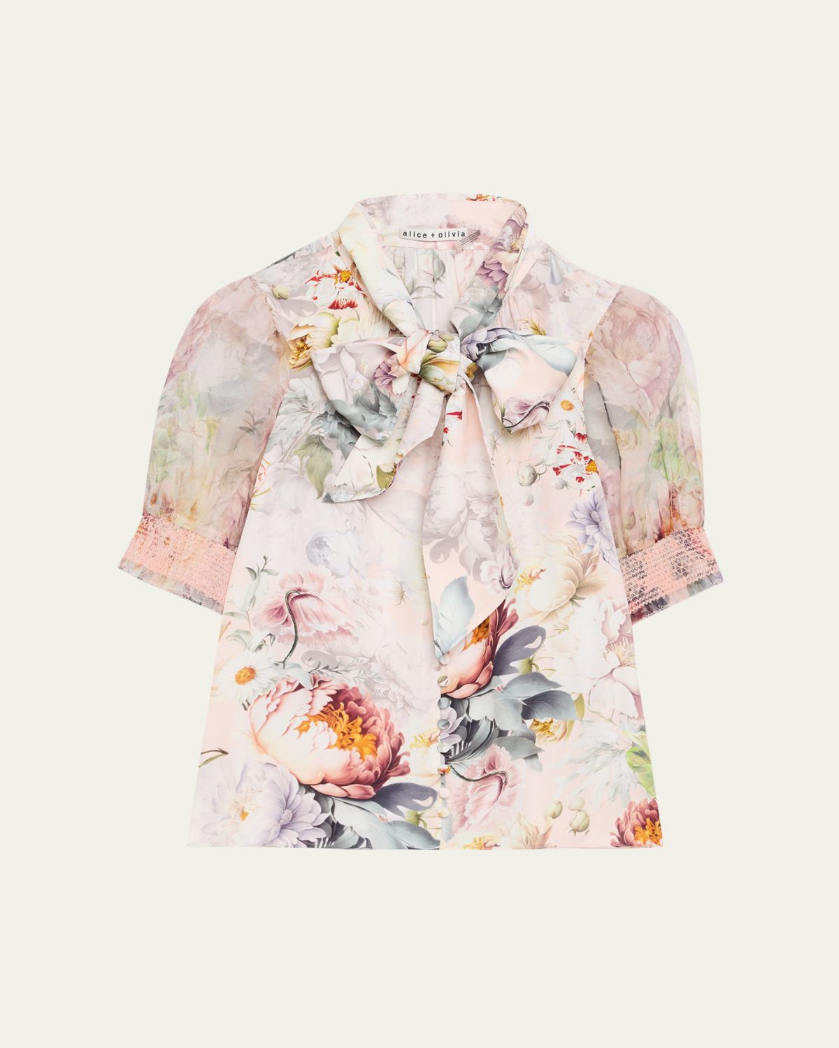 ALICE + OLIVIA Brentley Floral Tie-Neck Blouse | Thumbnail 8 ALICE + OLIVIA Brentley Floral Tie-Neck Blouse | Thumbnail 8