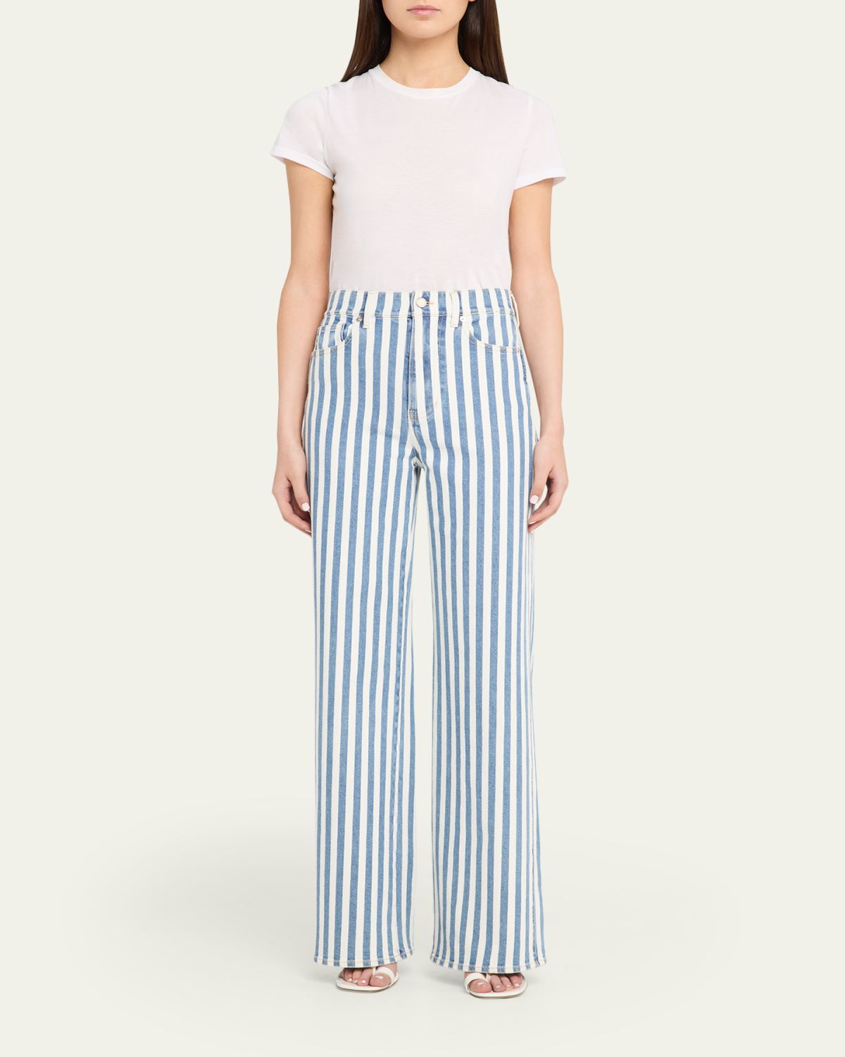 Veronica Beard Taylor High-Rise Wide-Leg Striped Jeans | Thumbnail 2