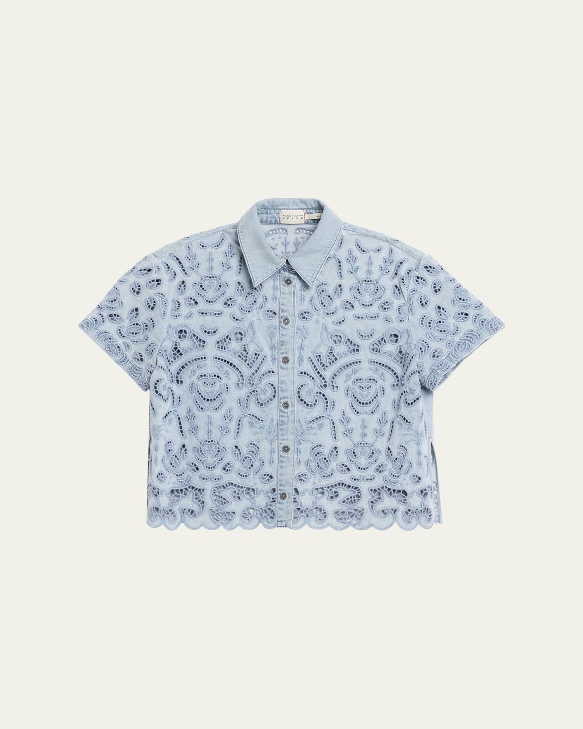 ALICE + OLIVIA Lane Embroidered Denim Button-Front Shirt
