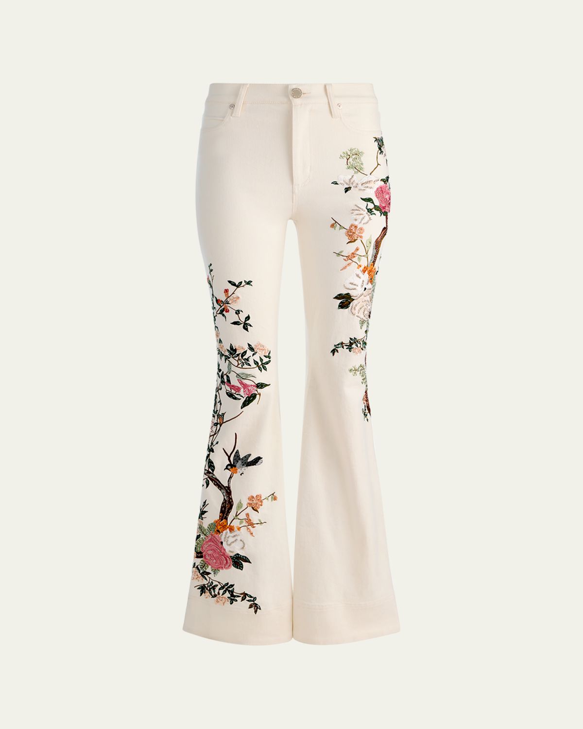 ALICE + OLIVIA Beautiful Floral Embroidered Bell-Bottom Jeans