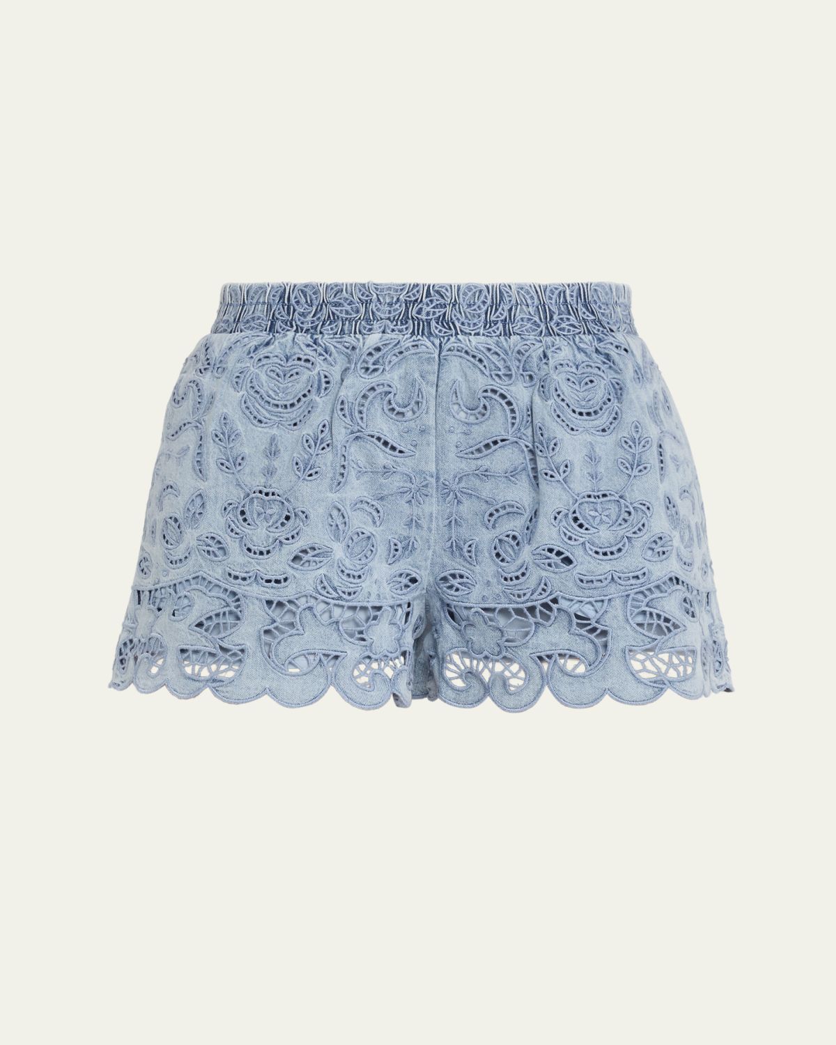 ALICE + OLIVIA Kenley Eyelet Denim Shorts
