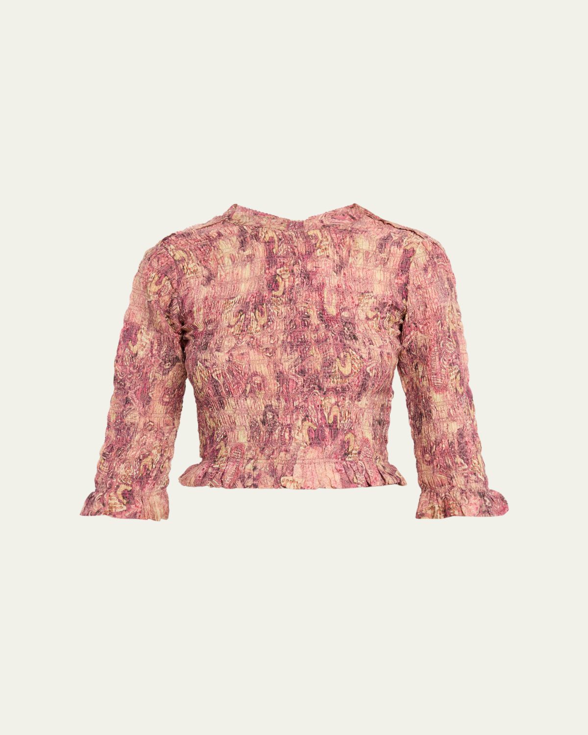 Isabel Marant Carola Smocked Silk Charmeuse Crop Top