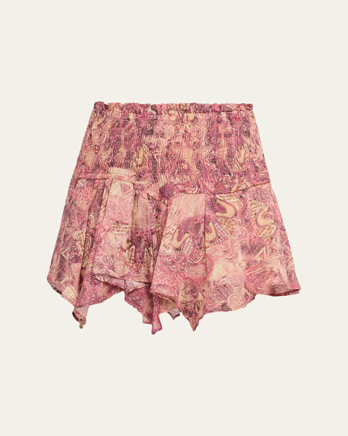 Isabel Marant Ceiva Smocked Silk Handkerchief Mini Skirt