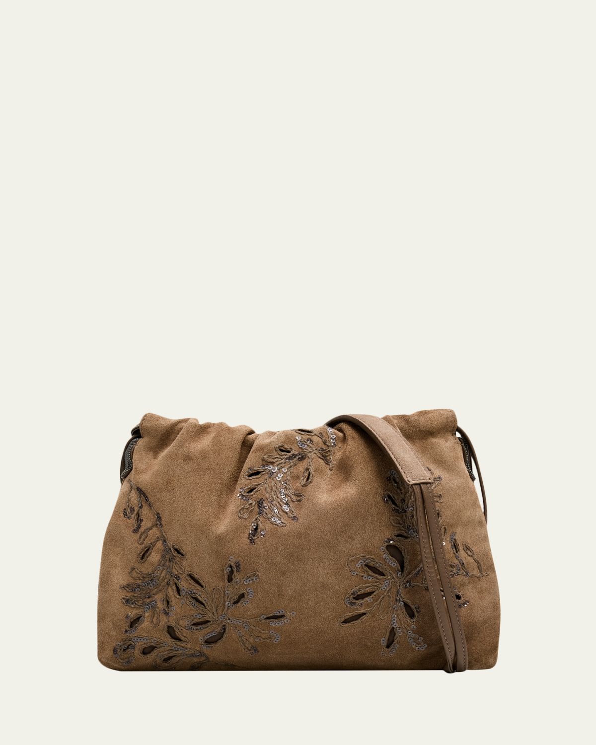 Brunello Cucinelli Mini Floral-Embroidered Suede Pouch Bag | Thumbnail 6 Brunello Cucinelli Mini Floral-Embroidered Suede Pouch Bag | Thumbnail 6