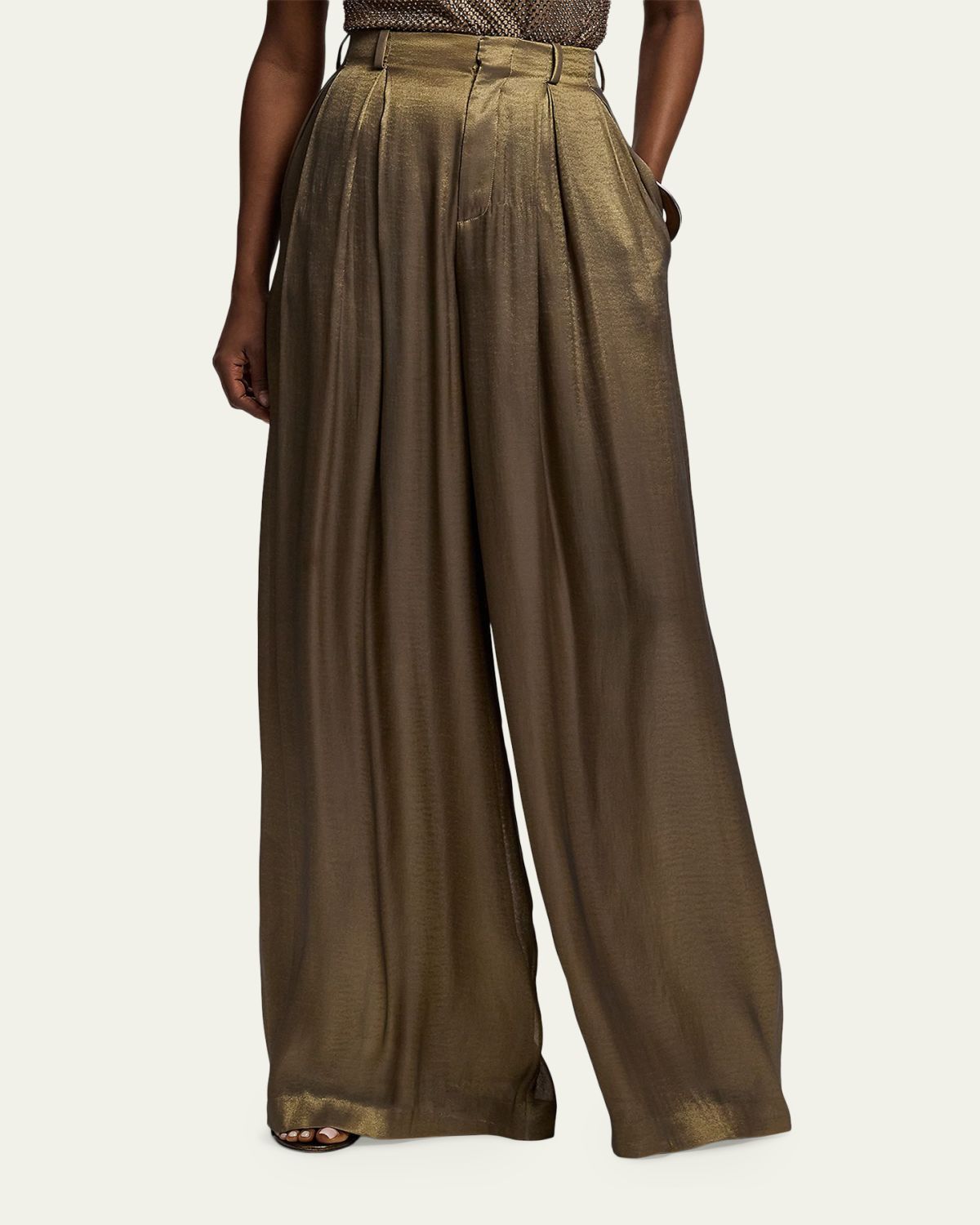 Ralph Lauren Collection Metallic Lightweight Lame Wide-Leg Trousers | Thumbnail 4