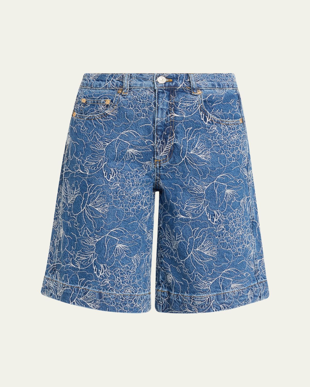 Cinq a Sept Betsy Garden Doodle Denim Shorts