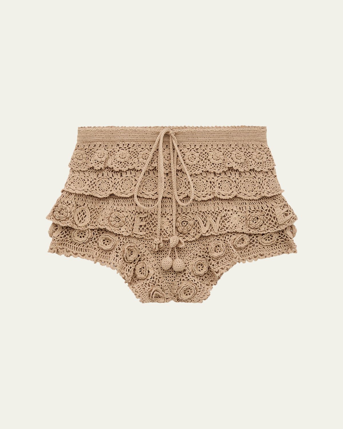 Loewe x Paula's Ibiza Tiered Ruffle Crochet Pull-On Shorts