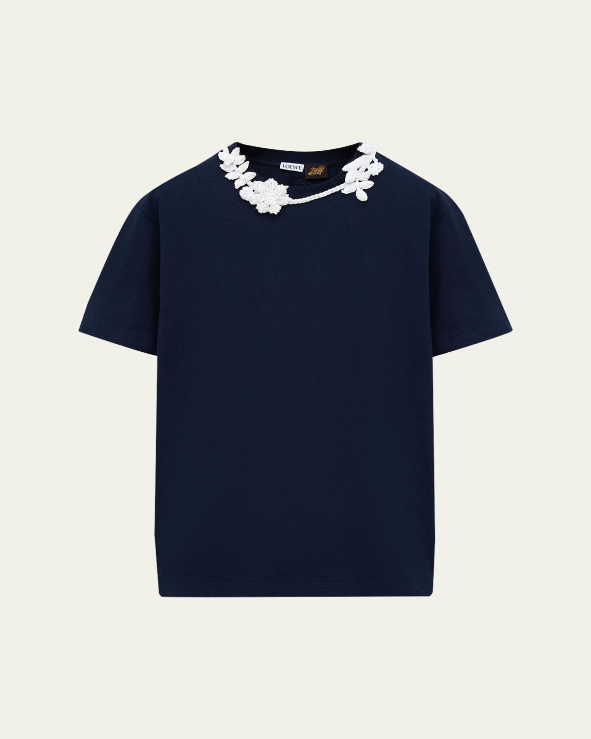 Loewe x Paula's Ibiza Floral Crochet-Collar Short-Sleeve T-Shirt