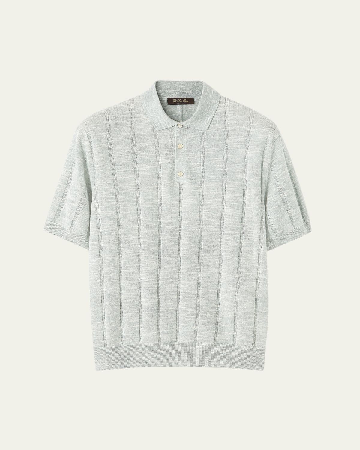 Loro Piana Men's Linen and Silk Wide-Rib Short-Sleeve Polo Sweater