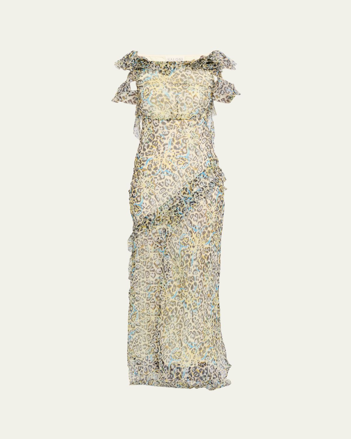 Saloni Nina Leopard Ruffled Chiffon Dress | Thumbnail 5 Saloni Nina Leopard Ruffled Chiffon Dress | Thumbnail 5