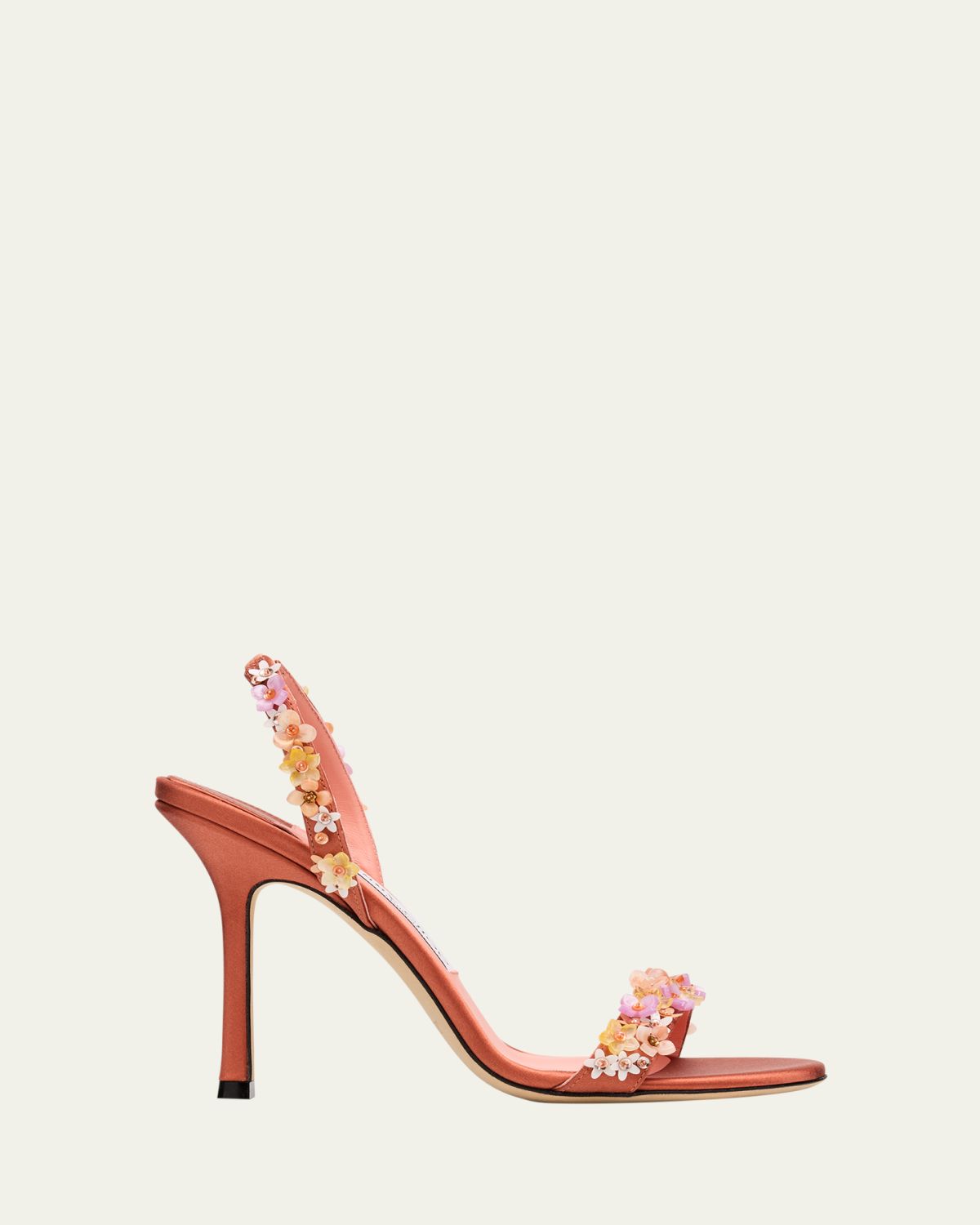 Jimmy Choo 0mm Jenn Flower-Embellished Satin Sandals | Thumbnail 4