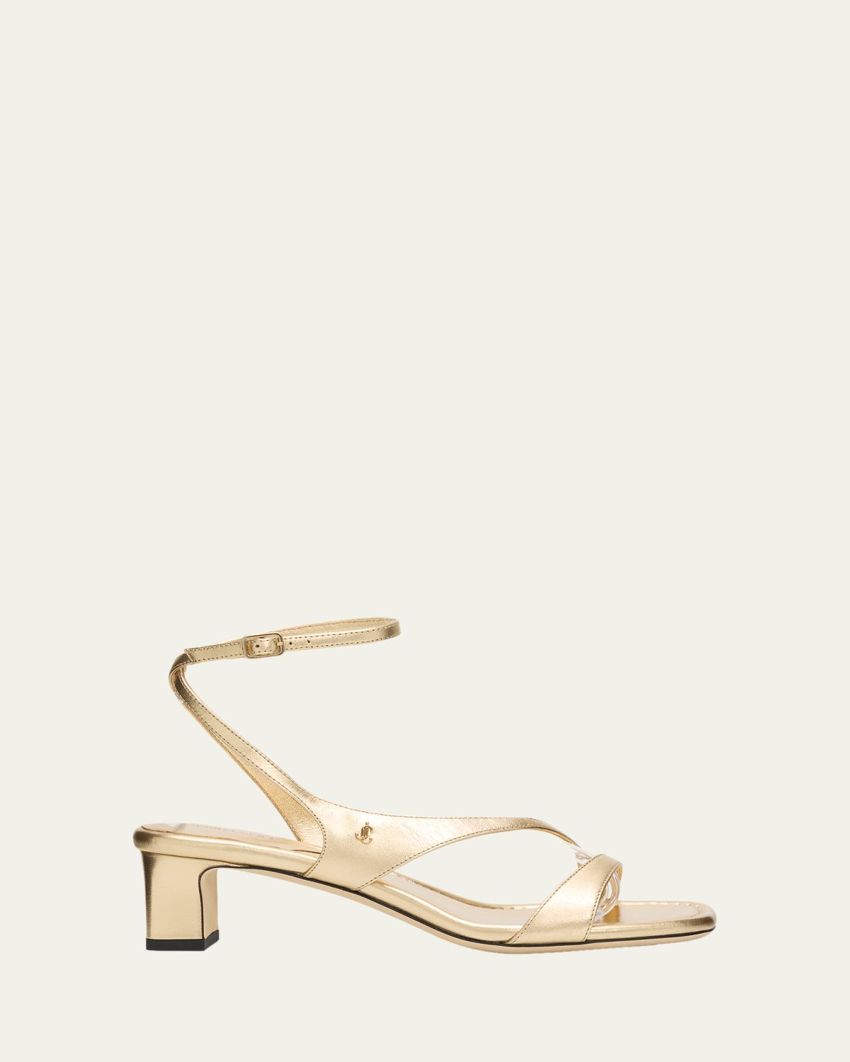 Jimmy Choo 45mm Faye Metallic Leather Asymmetric Ankle-Strap Sandals