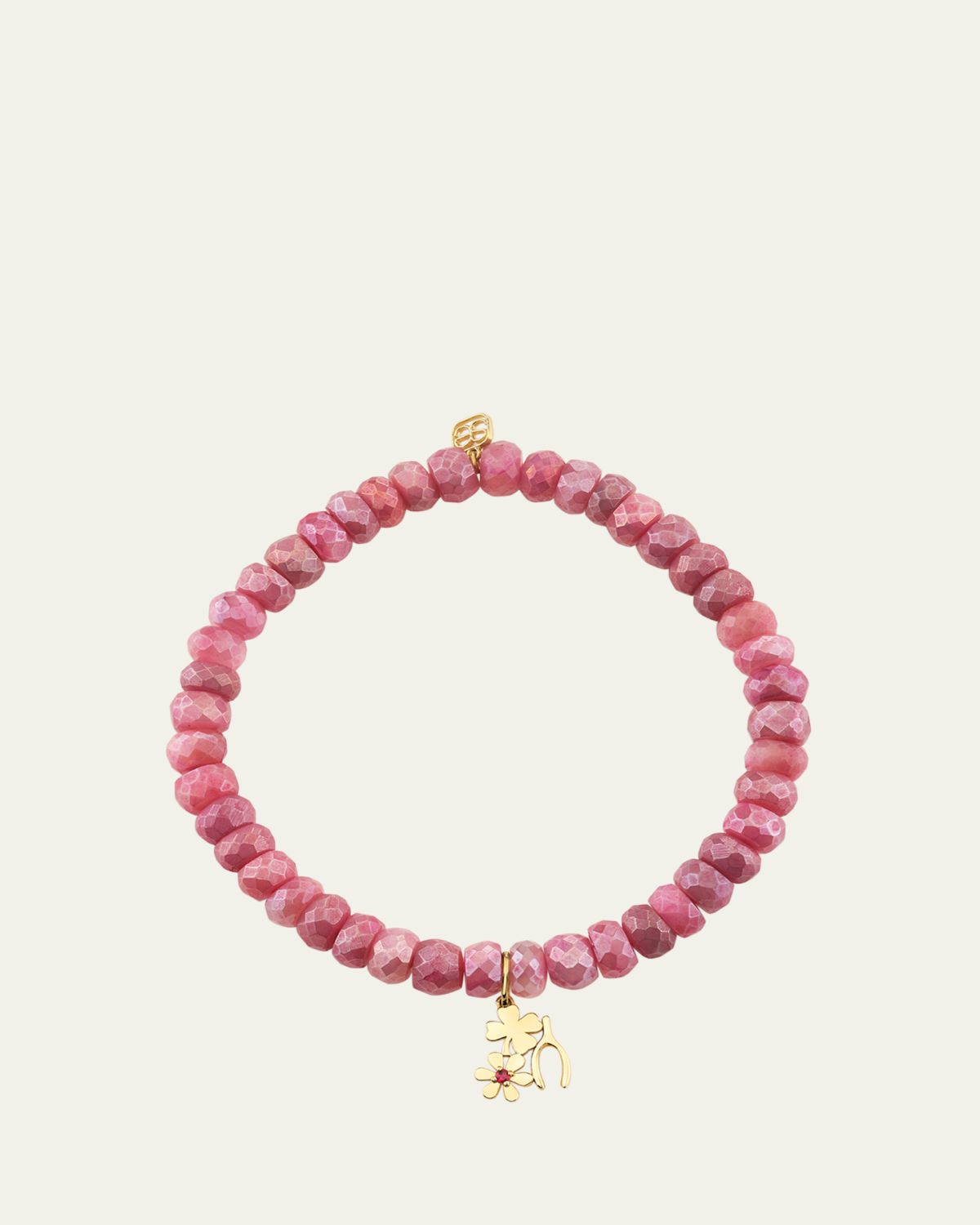 Sydney Evan 14K Lucky Ruby Charm on Moonstone Stretch Bracelet | Thumbnail 3