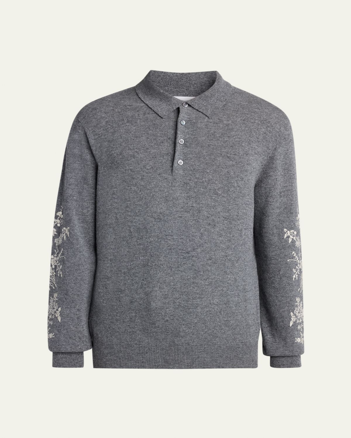 McQueen Men's Wool Floral-Embroidered Polo Sweater
