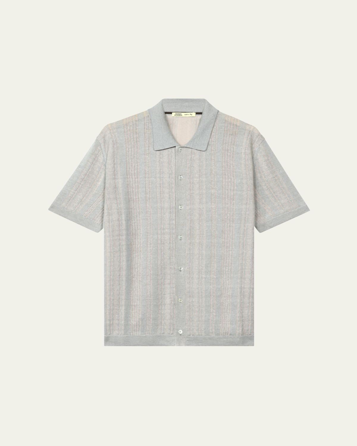 Baldassari Men's Linen and Cotton Stripe Knit Short-Sleeve Shirt | Thumbnail 4 Baldassari Men's Linen and Cotton Stripe Knit Short-Sleeve Shirt | Thumbnail 4