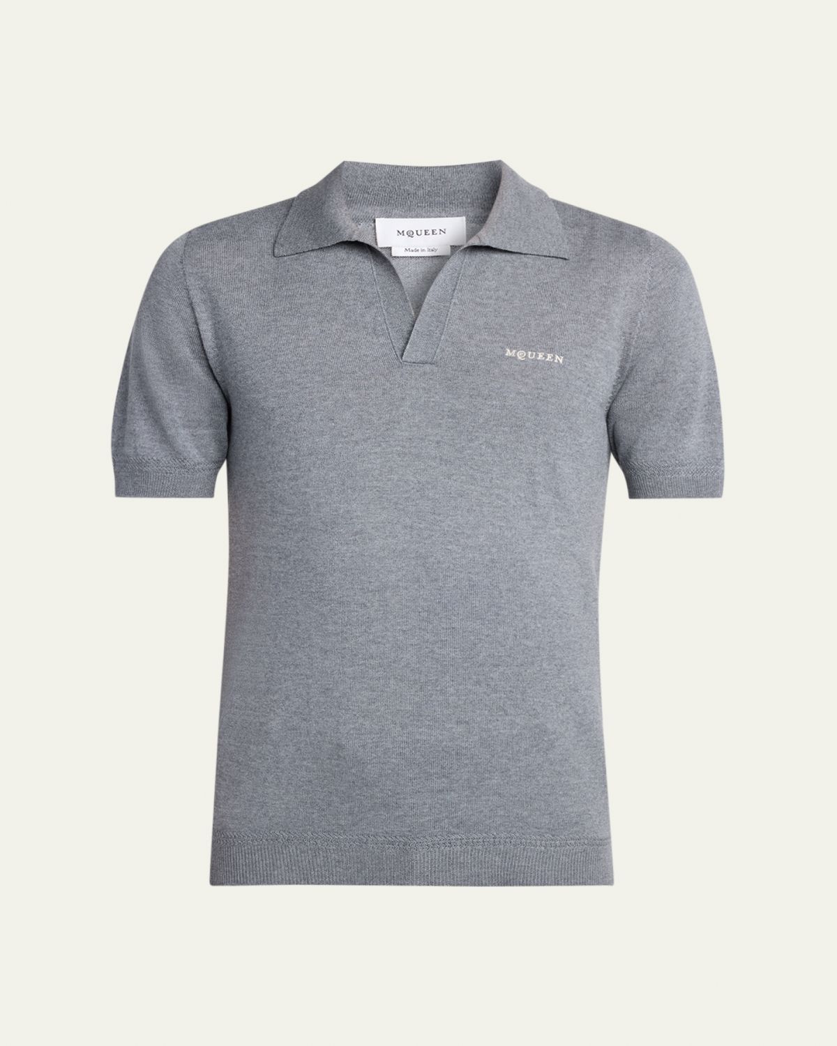 McQueen Men's Wool Knit Johnny Collar Short-Sleeve Polo Sweater