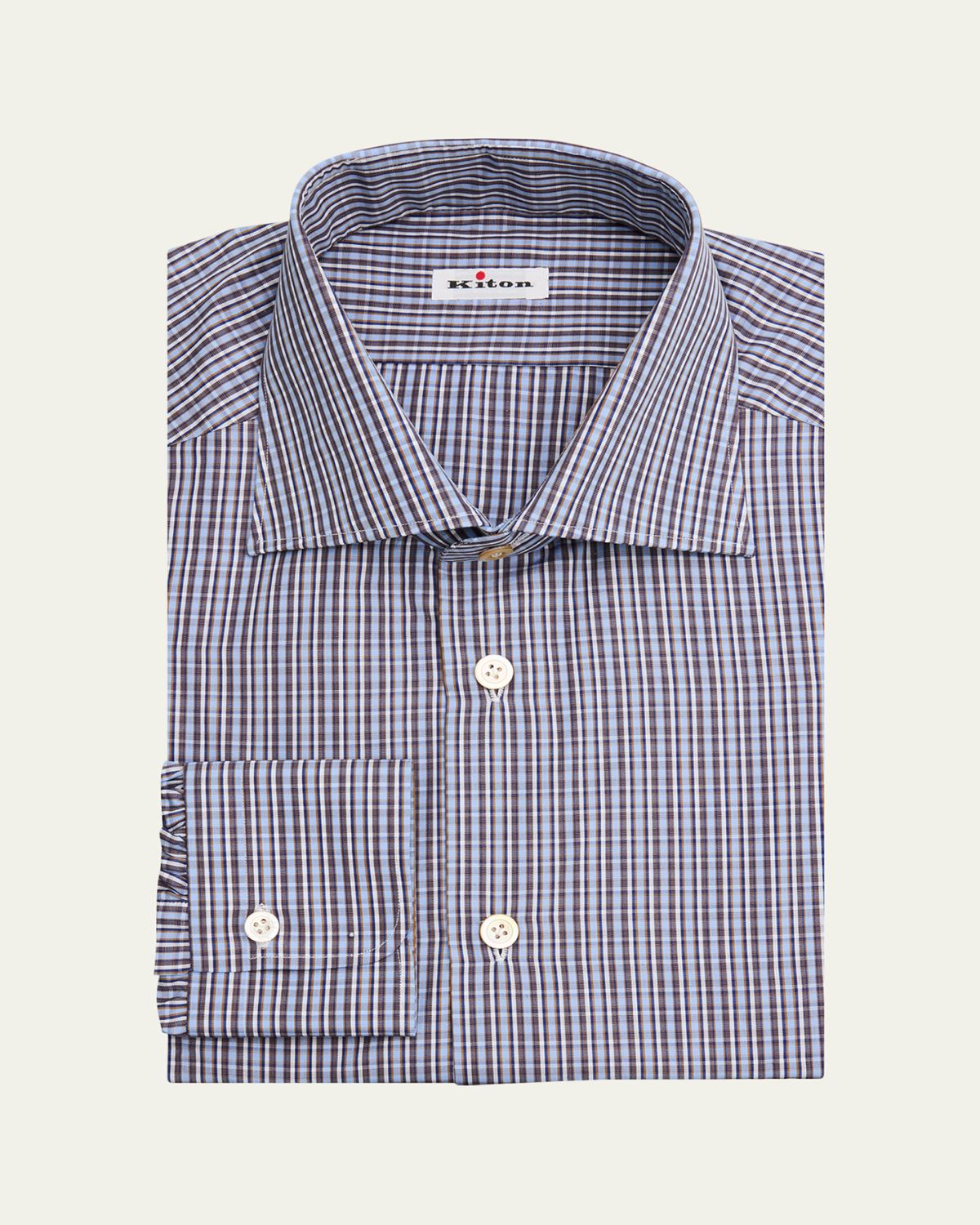 Kiton Men's Cotton Plaid Dress Shirt