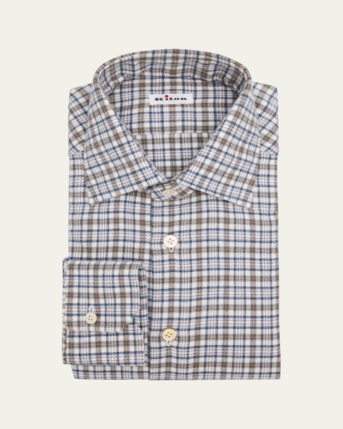 Kiton Men's Plaid Cotton Dress Shirt | Thumbnail 3