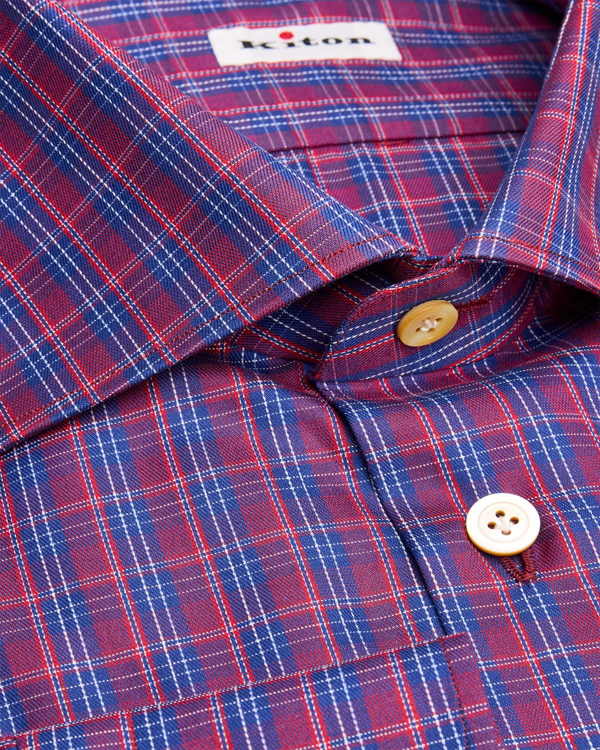 Kiton Men's Plaid Cotton Dress Shirt | Thumbnail 6