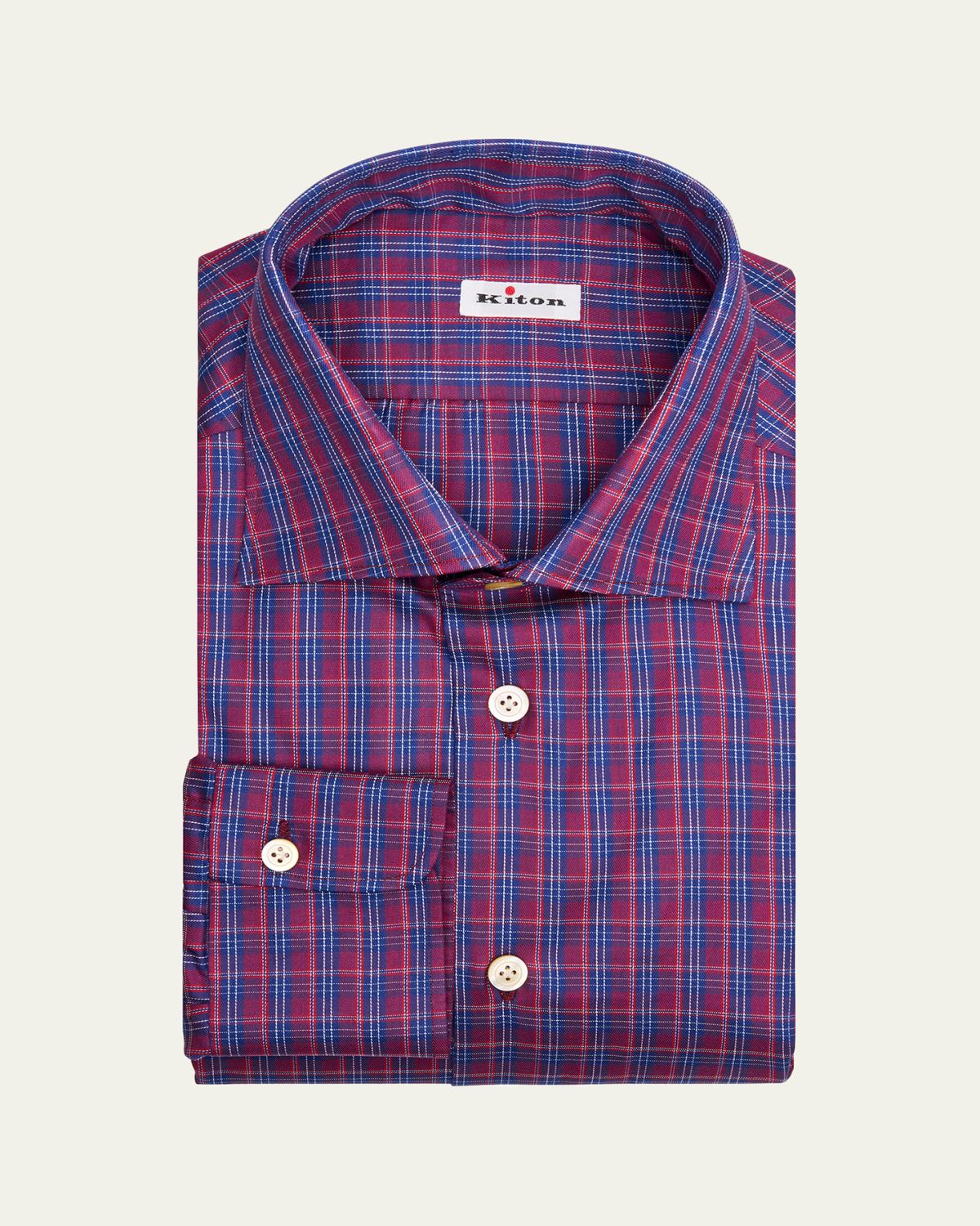 Kiton Men's Plaid Cotton Dress Shirt | Thumbnail 5