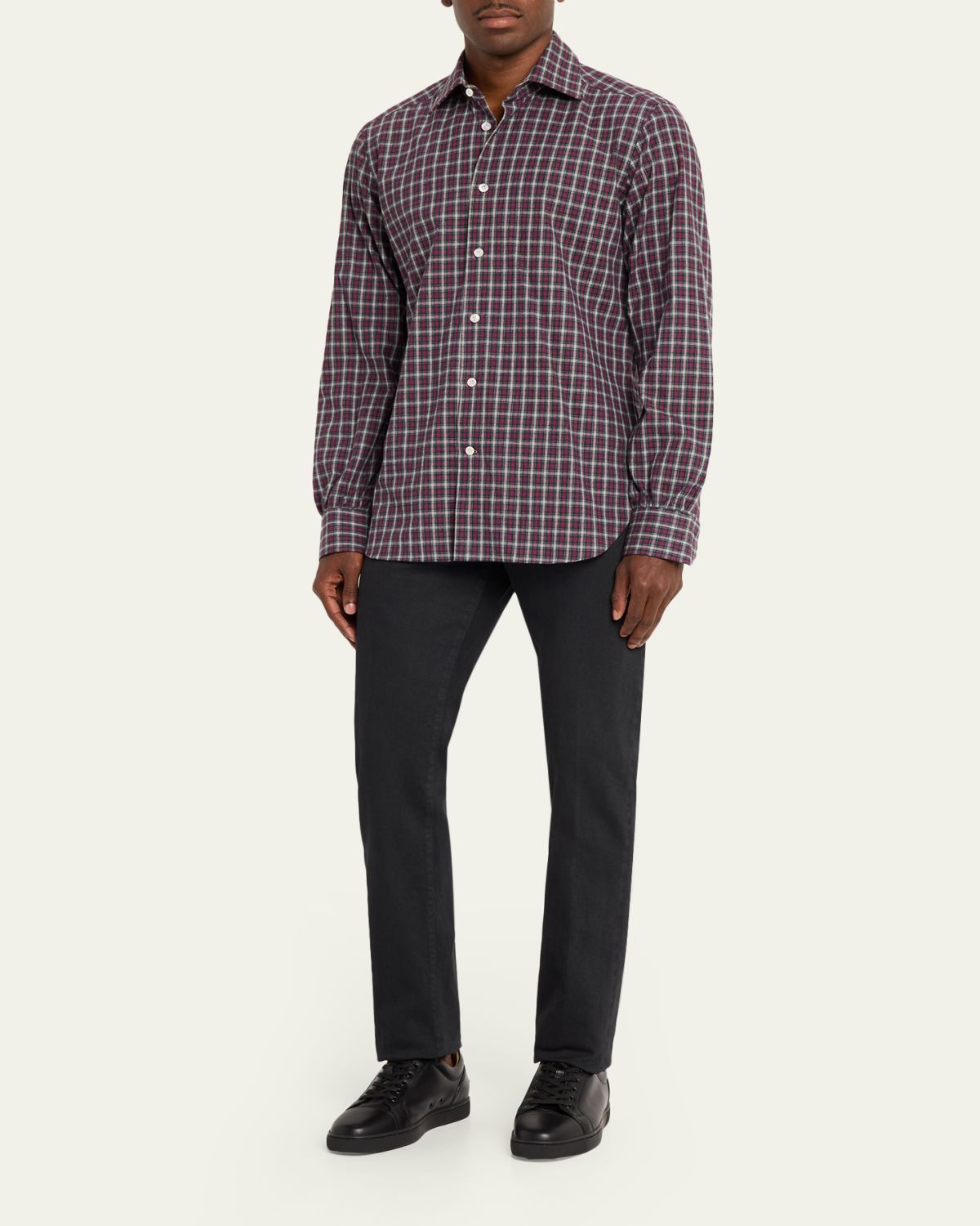 Kiton Men's Cotton Plaid Button-Down Shirt | Thumbnail 2 Kiton Men's Cotton Plaid Button-Down Shirt | Thumbnail 2