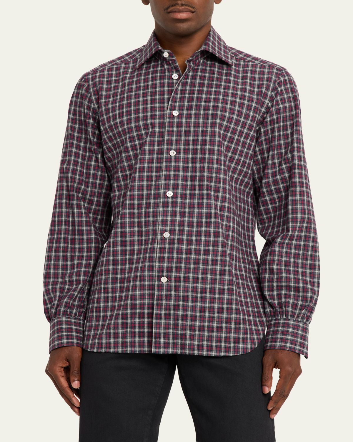 Kiton Men's Cotton Plaid Button-Down Shirt | Thumbnail 4 Kiton Men's Cotton Plaid Button-Down Shirt | Thumbnail 4