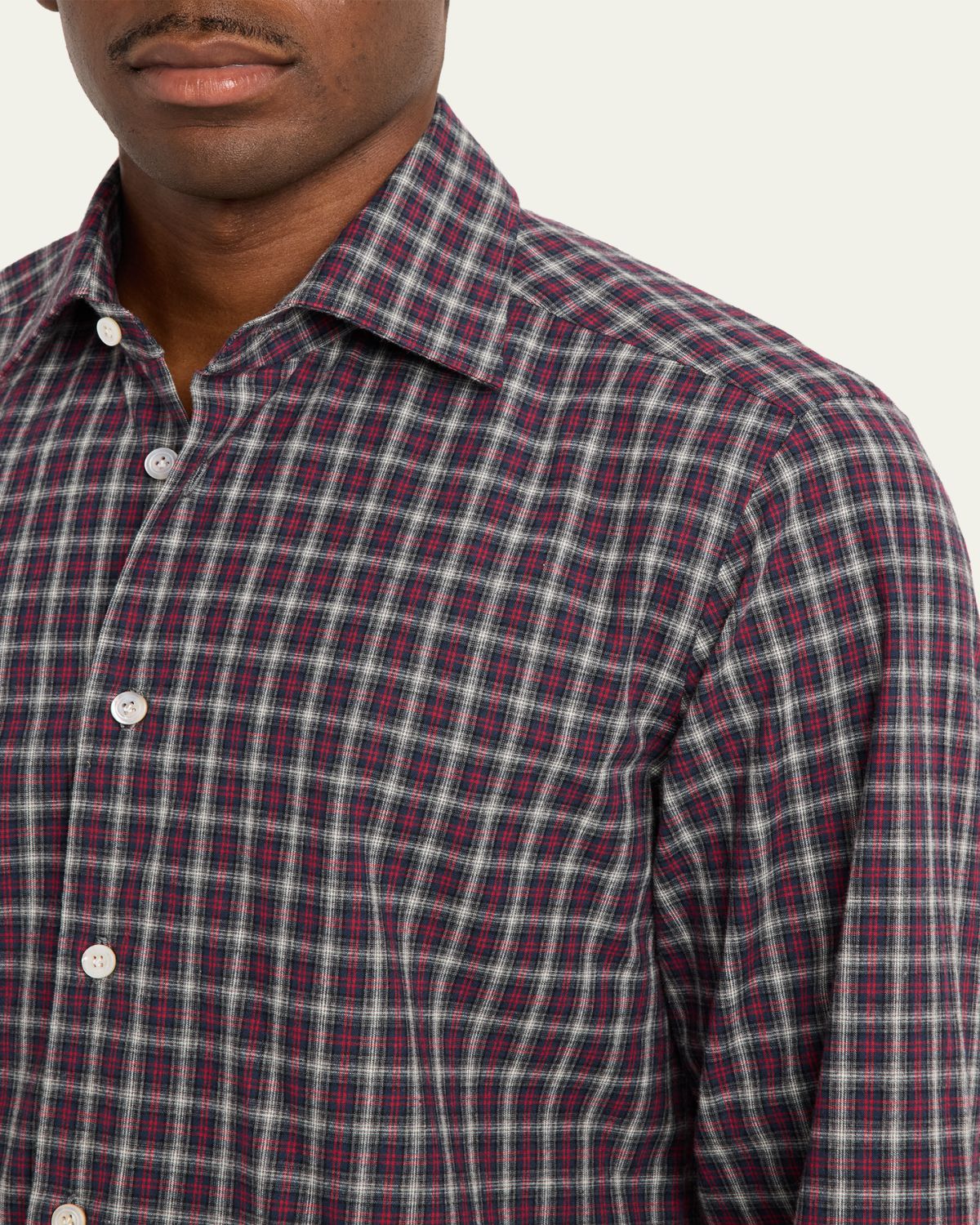 Kiton Men's Cotton Plaid Button-Down Shirt | Thumbnail 5 Kiton Men's Cotton Plaid Button-Down Shirt | Thumbnail 5