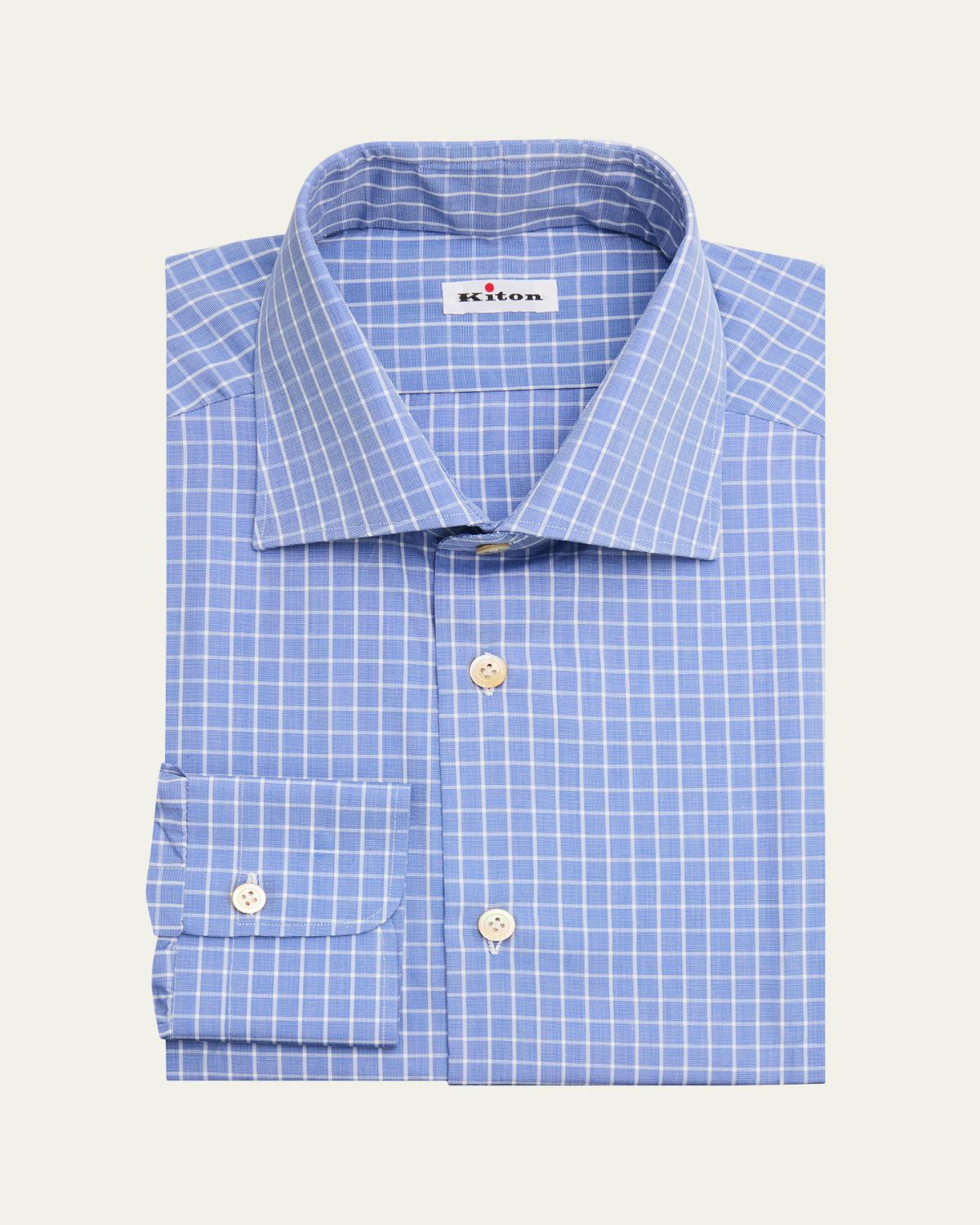 Kiton Men's Cotton Grid Check Dress Shirt