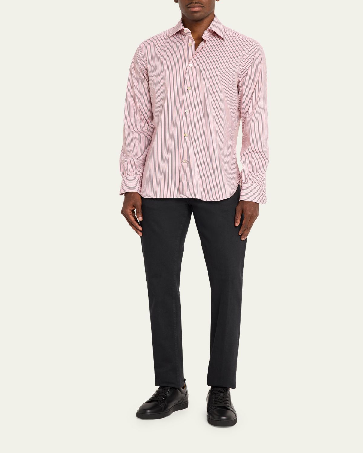 Kiton Men's Cotton-Stretch Multi-Stripe Sport Shirt | Thumbnail 2