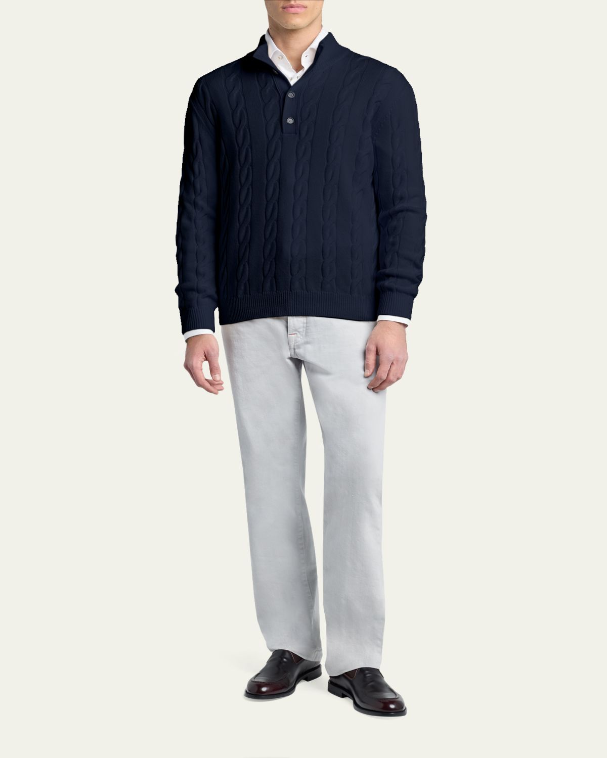 Kiton Men's 3-Ply Cashere Cable Knit Mock Neck Sweater | Thumbnail 2