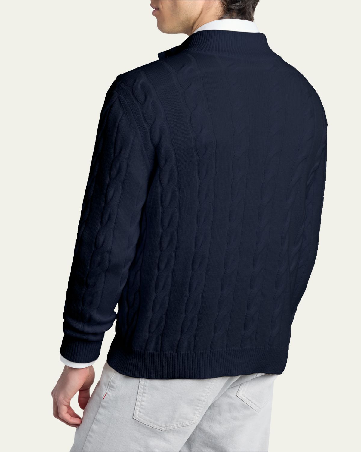 Kiton Men's 3-Ply Cashere Cable Knit Mock Neck Sweater | Thumbnail 3