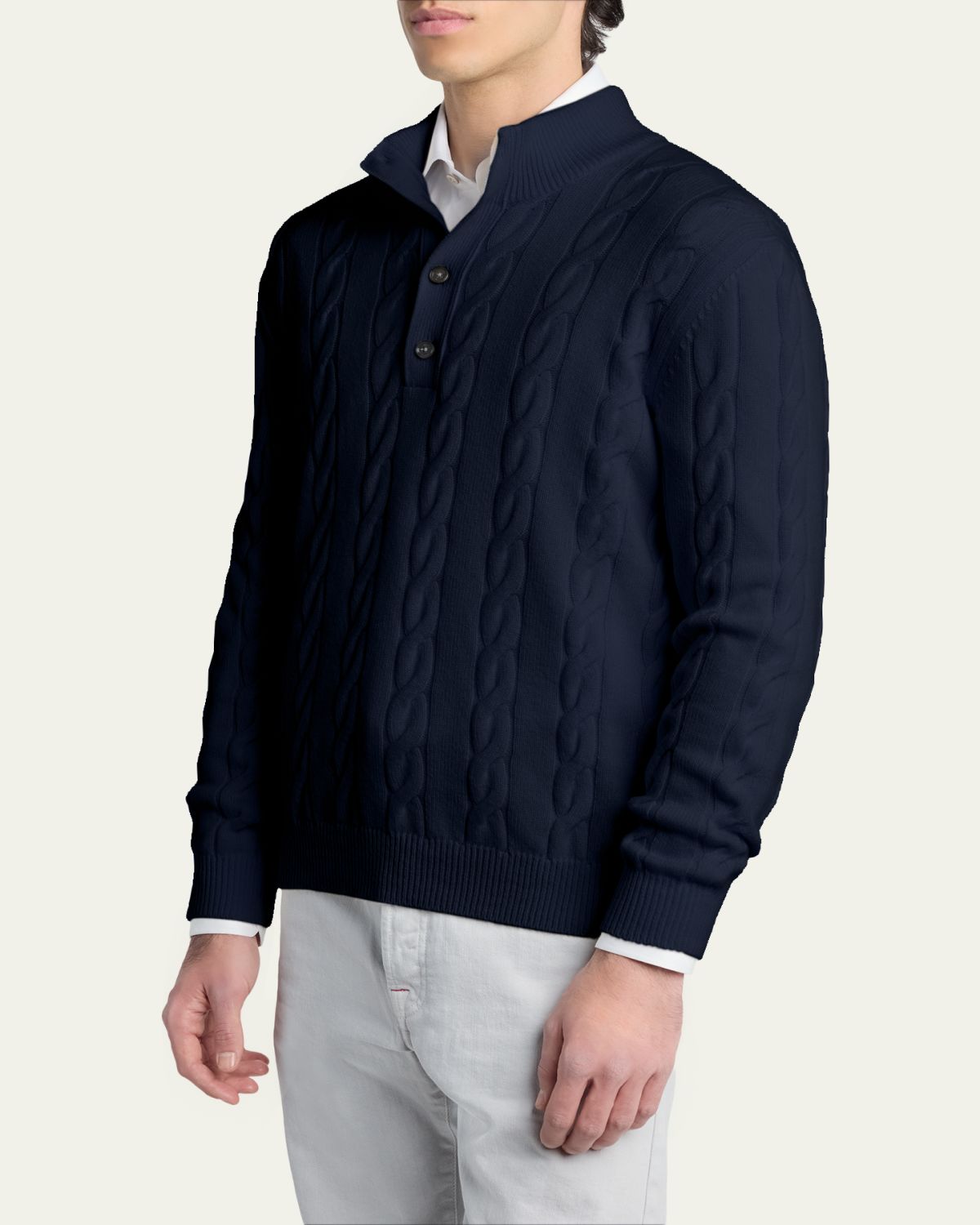 Kiton Men's 3-Ply Cashere Cable Knit Mock Neck Sweater | Thumbnail 4