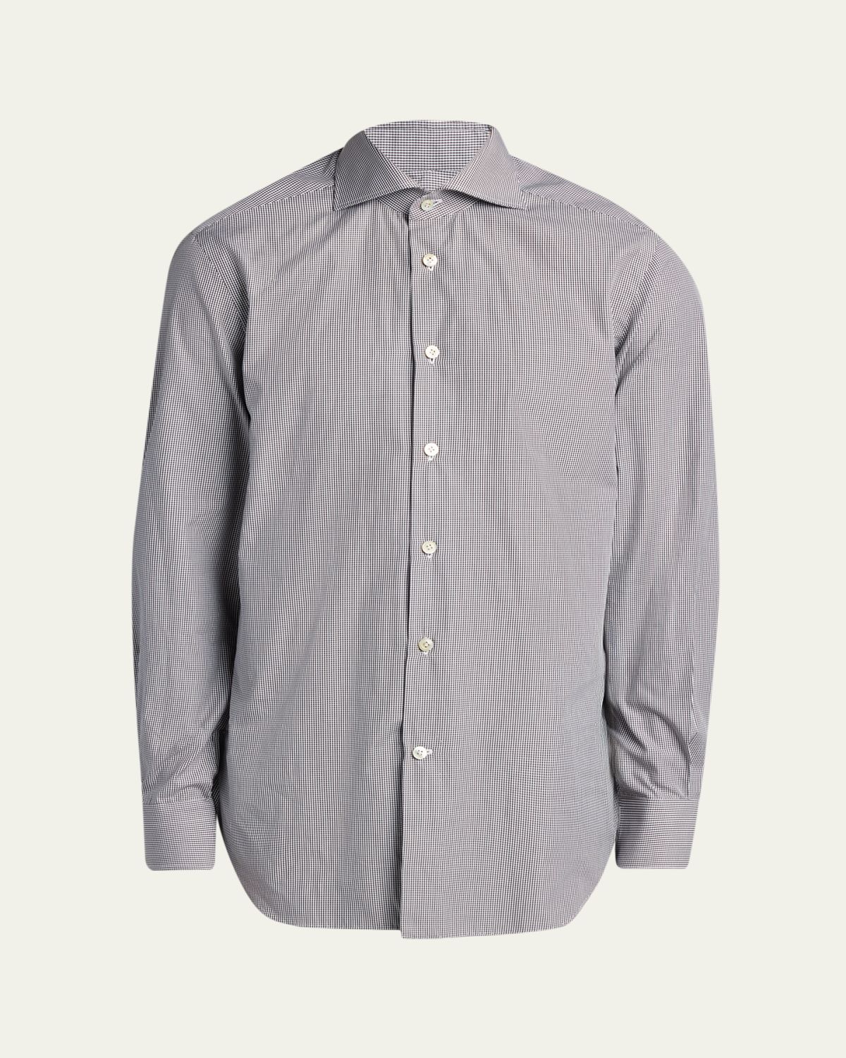 Kiton Men's Mini-Check Cotton Button-Down Shirt | Thumbnail 5 Kiton Men's Mini-Check Cotton Button-Down Shirt | Thumbnail 5