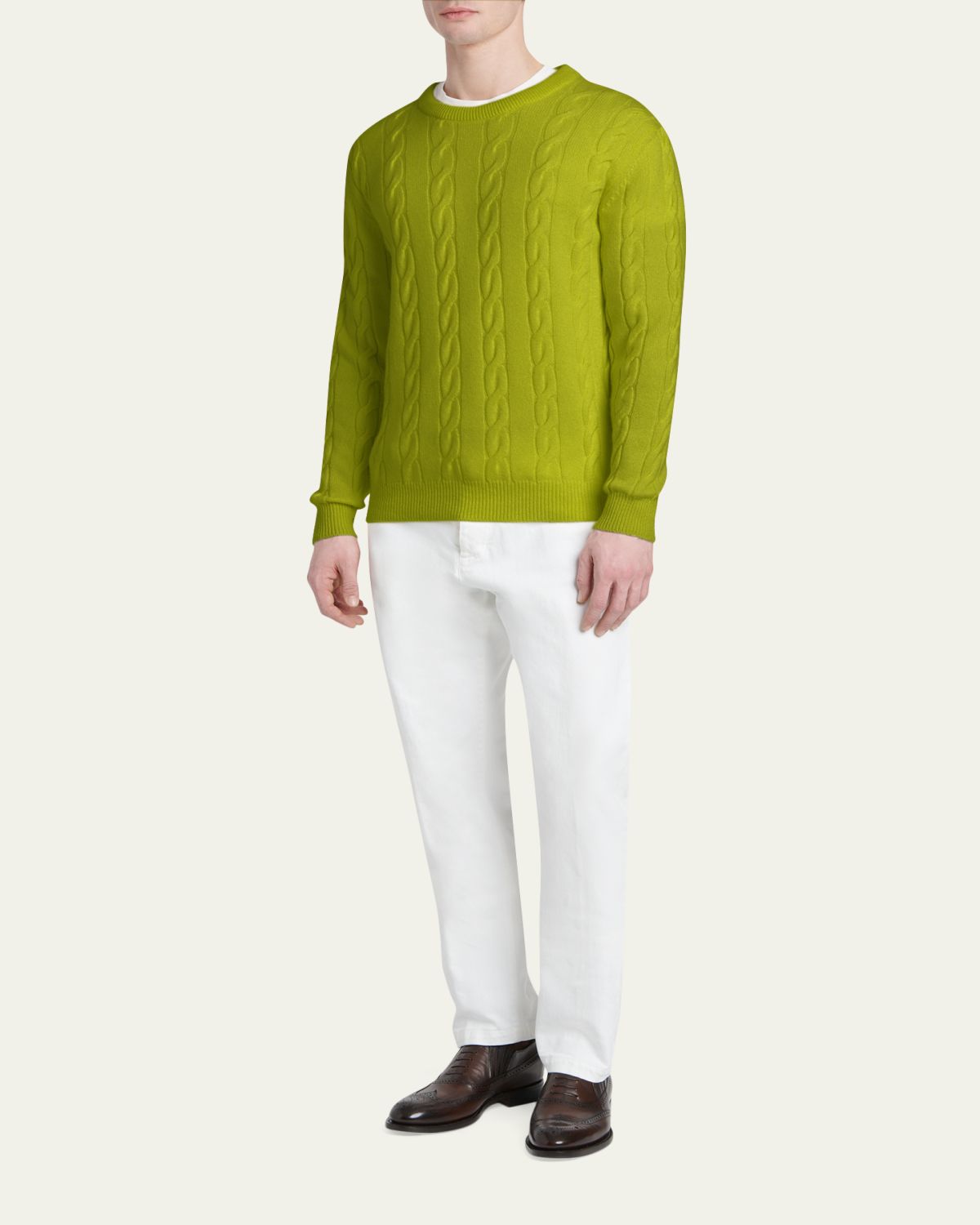 Kiton Men's 3-Ply Cashere Cable Knit Crewneck Sweater | Thumbnail 2