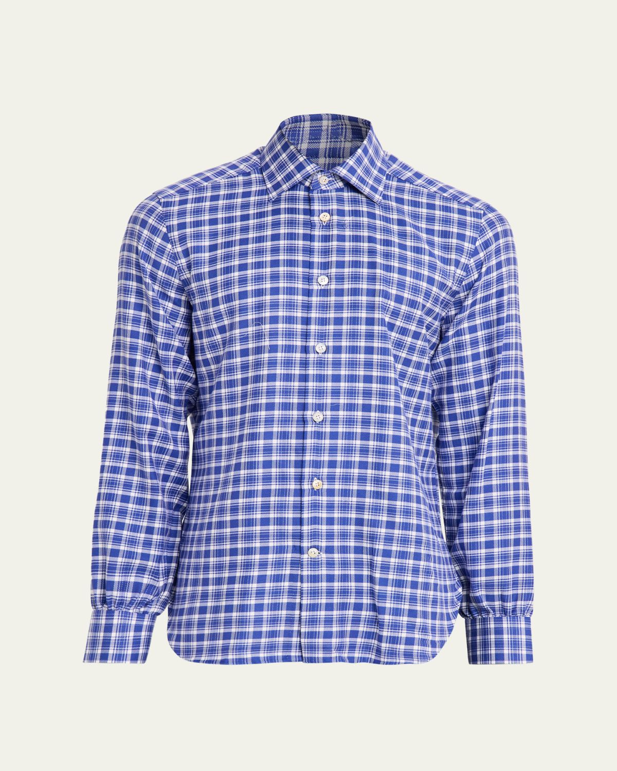 Kiton Men's Cotton and Cashmere Plaid Button-Down Shirt