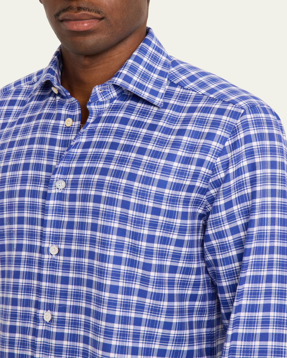 Kiton Men's Cotton and Cashmere Plaid Button-Down Shirt | Thumbnail 5