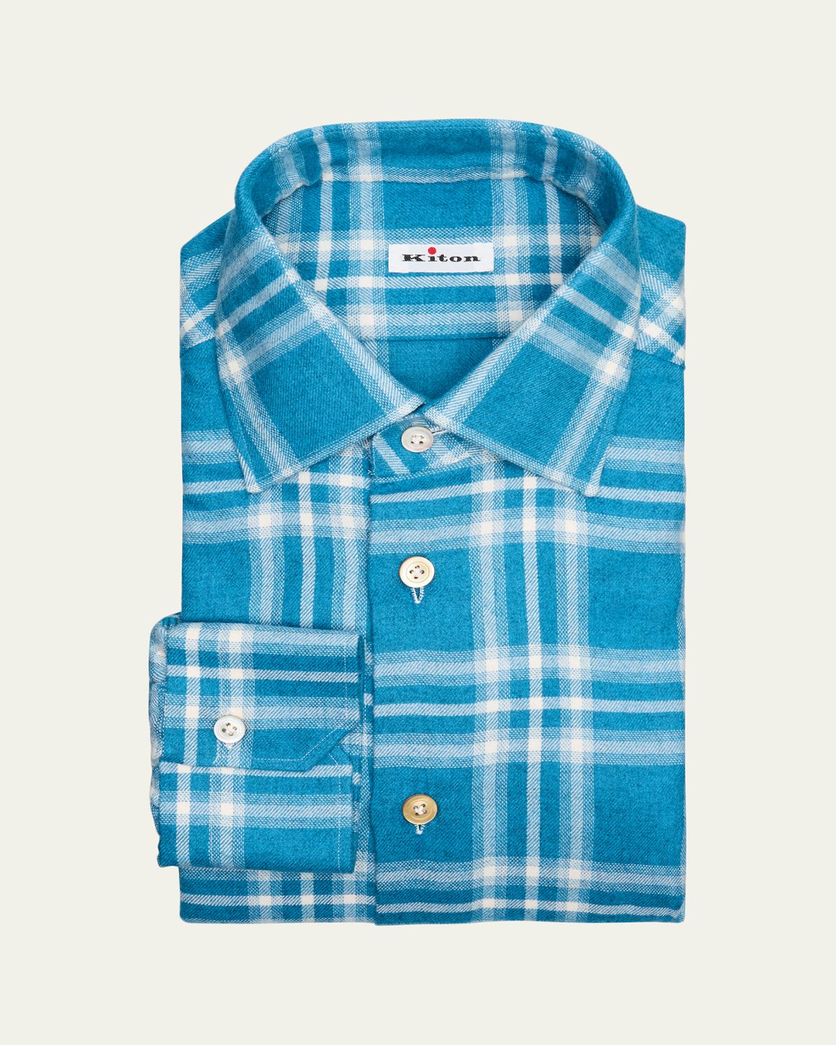 Kiton Men's Plaid Cotton Dress Shirt