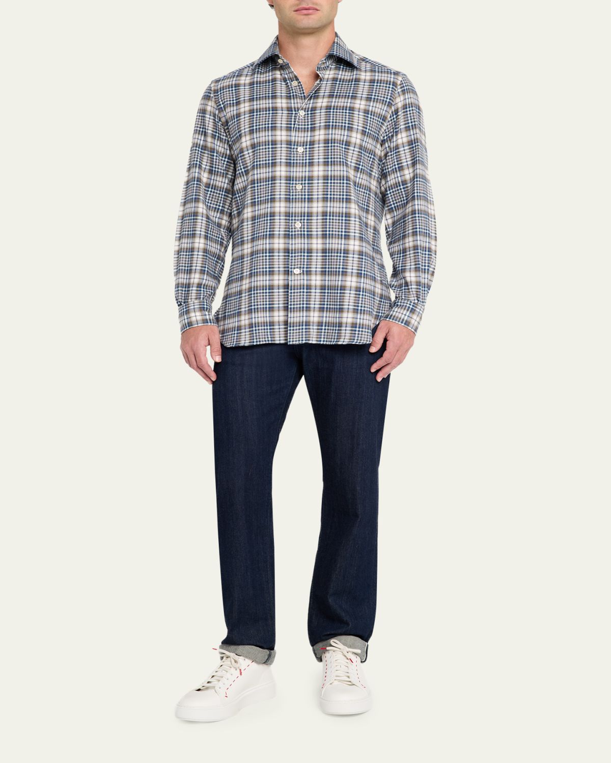 Kiton Men's Cotton Plaid Classic Fit Button-Down Shirt | Thumbnail 2 Kiton Men's Cotton Plaid Classic Fit Button-Down Shirt | Thumbnail 2