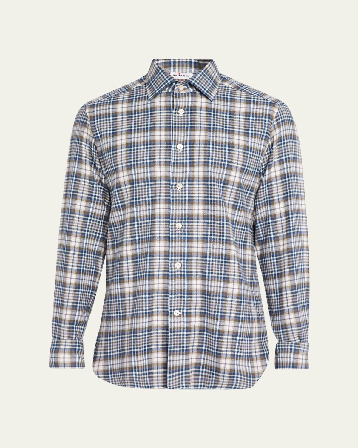 Kiton Men's Cotton Plaid Classic Fit Button-Down Shirt