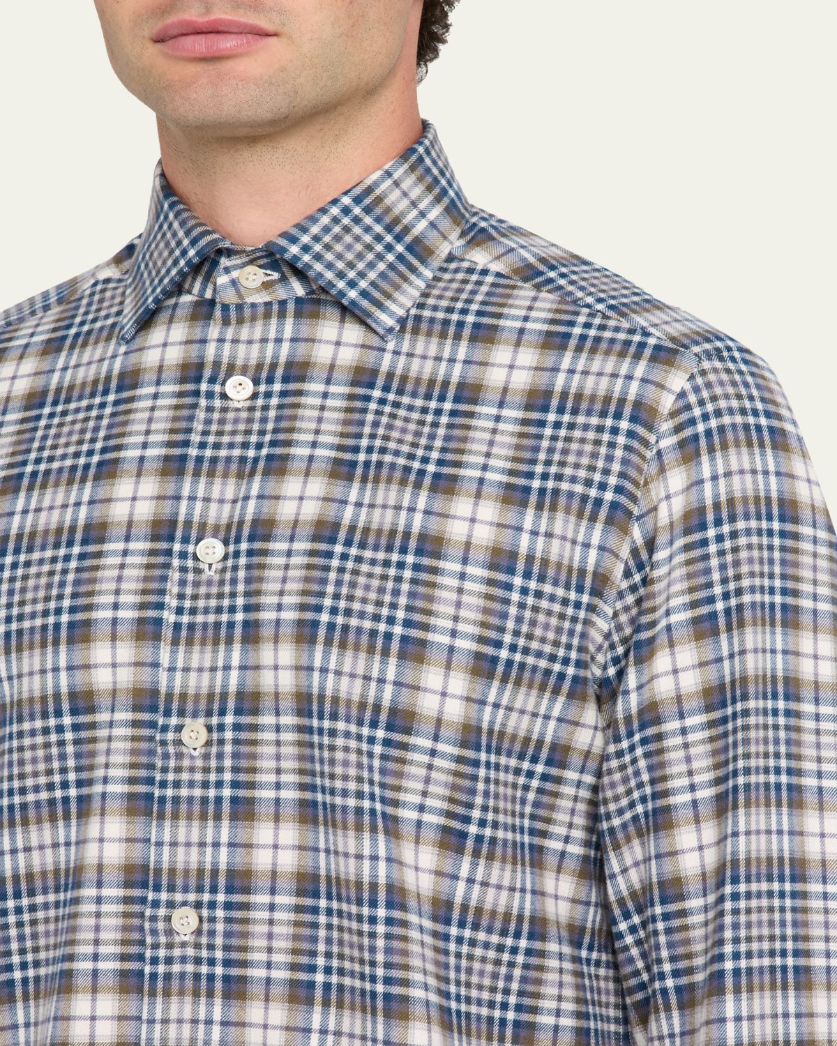 Kiton Men's Cotton Plaid Classic Fit Button-Down Shirt | Thumbnail 5 Kiton Men's Cotton Plaid Classic Fit Button-Down Shirt | Thumbnail 5