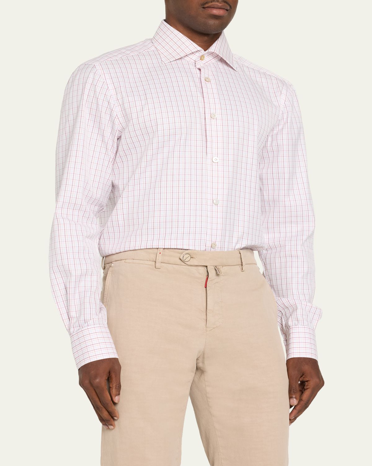 Kiton Men's Mini Check Cotton Sport Shirt | Thumbnail 4
