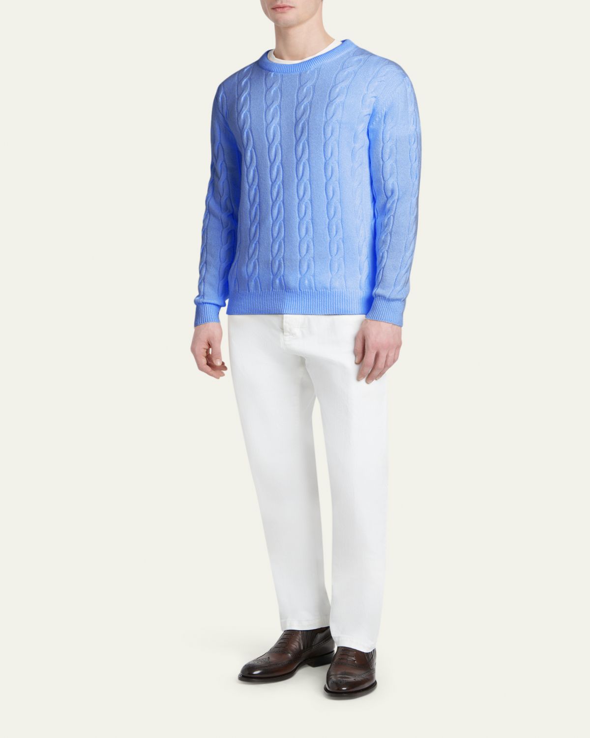 Kiton Men's 3-Ply Cashmere Cable Knit Crewneck Sweater | Thumbnail 2
