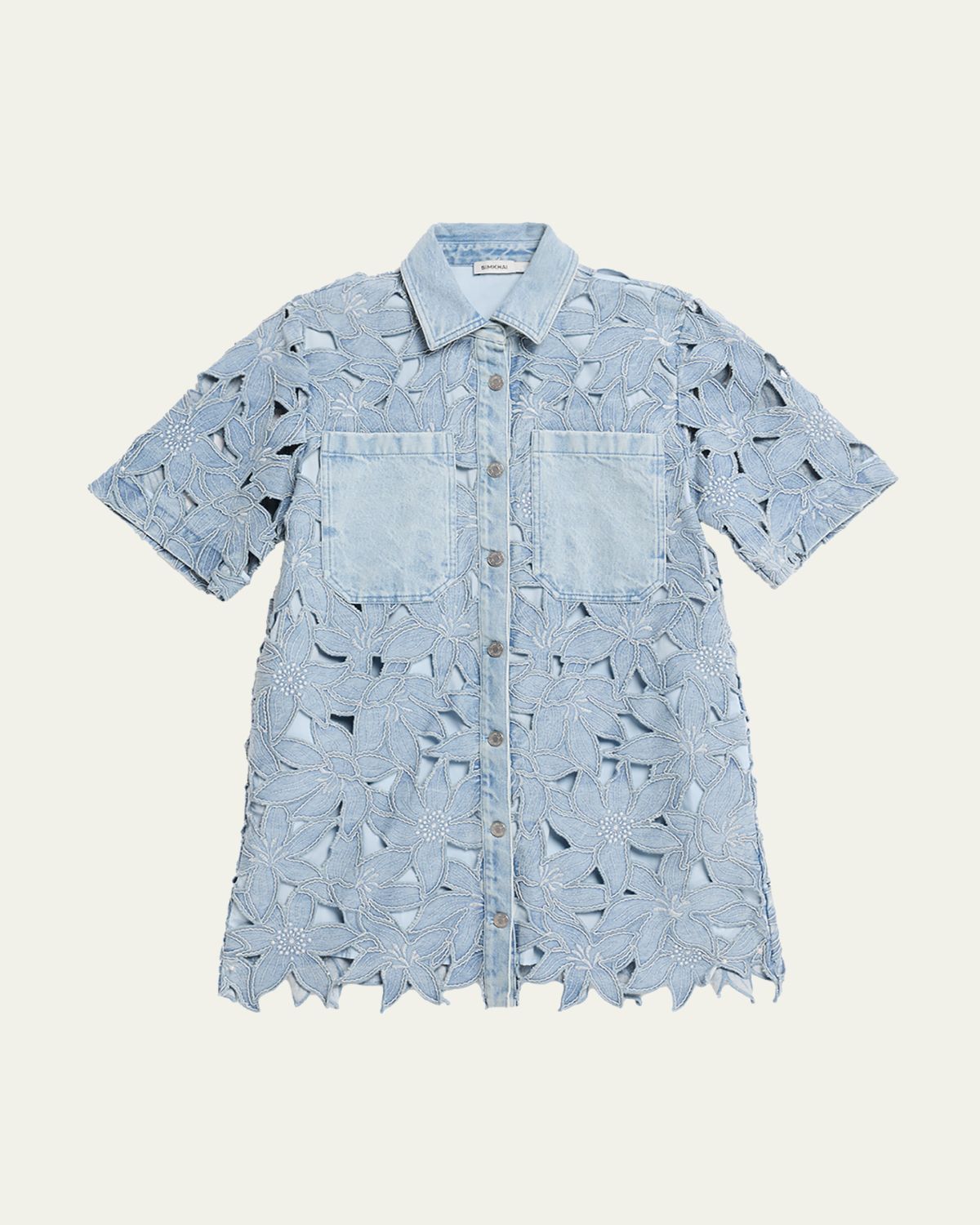 SIMKHAI Calyn Embroidered Denim Mini Dress