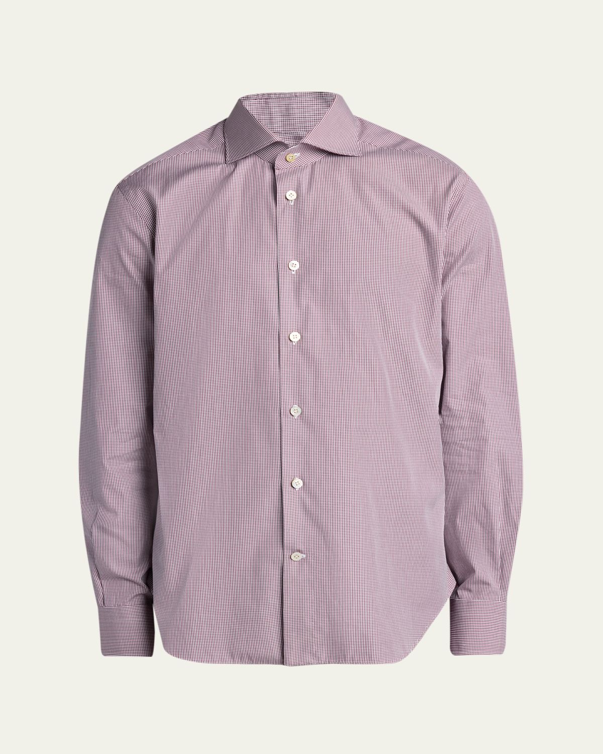 Kiton Men's Micro-Gingham Cotton Sport Shirt