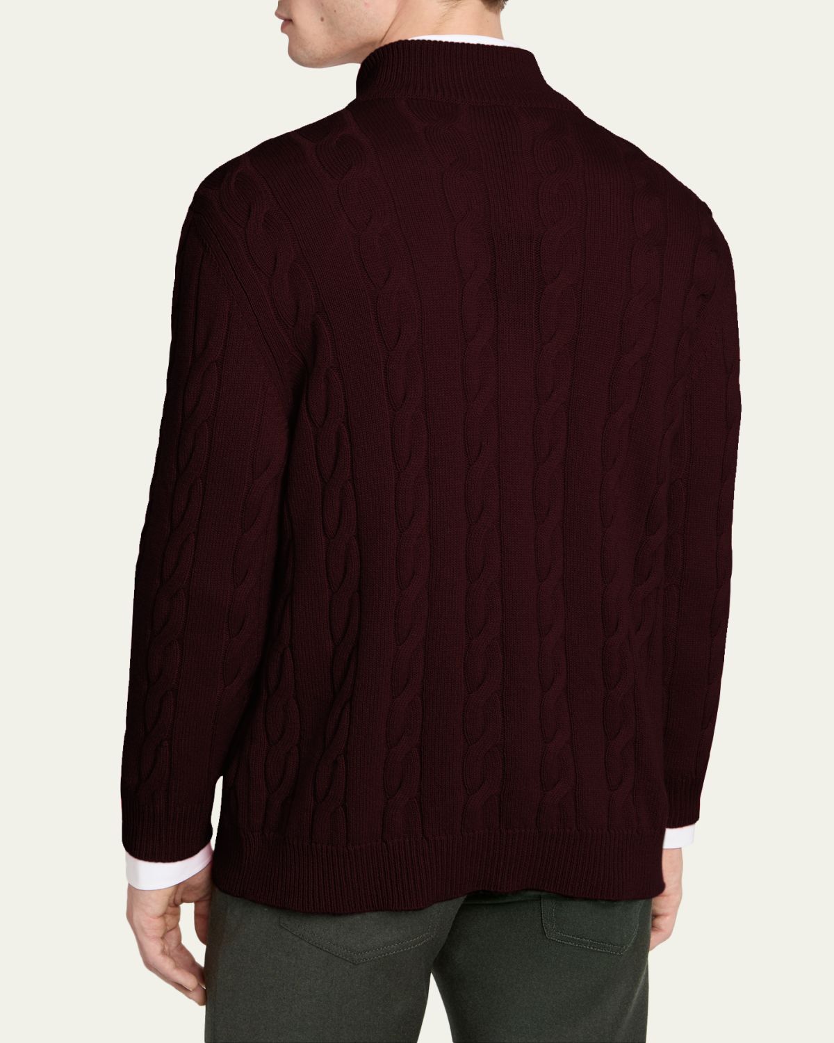 Kiton Men's 3-Ply Cashere Cable Knit Mock Neck Sweater | Thumbnail 8