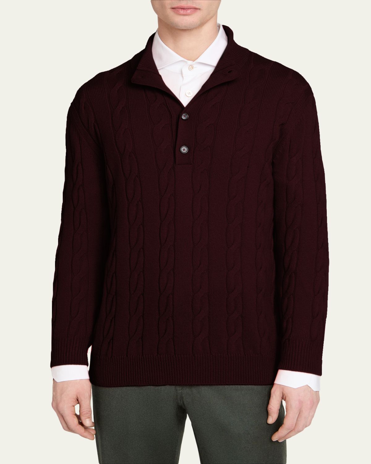 Kiton Men's 3-Ply Cashere Cable Knit Mock Neck Sweater | Thumbnail 9