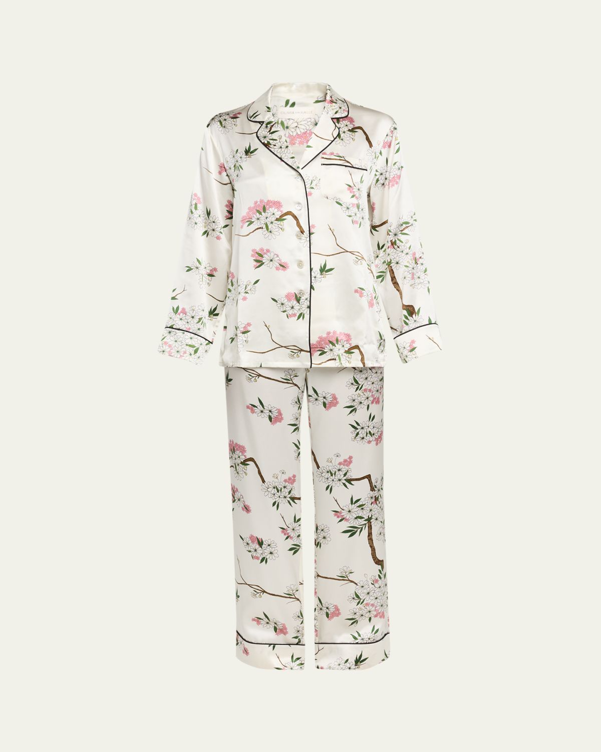 Olivia von Halle Lila Ana Blossom-Print Silk Satin Pajama Set